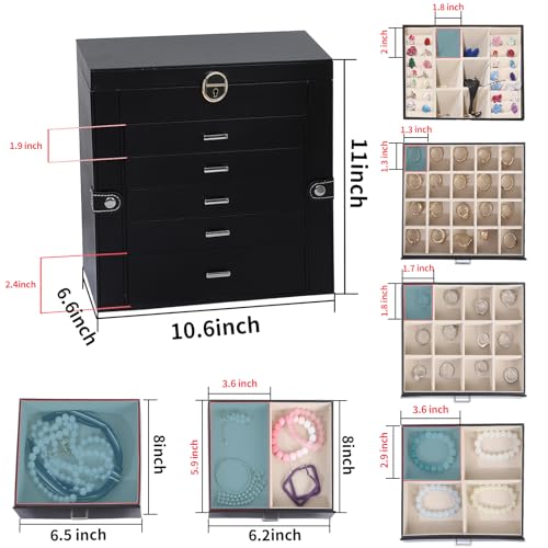 BOOVO Large Jewelry Box for Women 6 Layer - color: Black, size: 6 Layer
