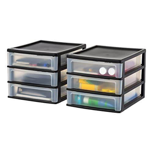 IRIS USA 2-Pack, 3-Drawer Medium Plastic Stacking Desktop Organizer, Black - color: Black, style: Medium - 2 Pack