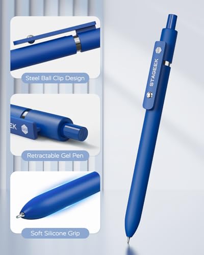 STAGEEK 12 Pcs GX3 Blue Gel Pens, Quick Dry Smooth Writing, with 3 Refills - color: 12Pcs Blue