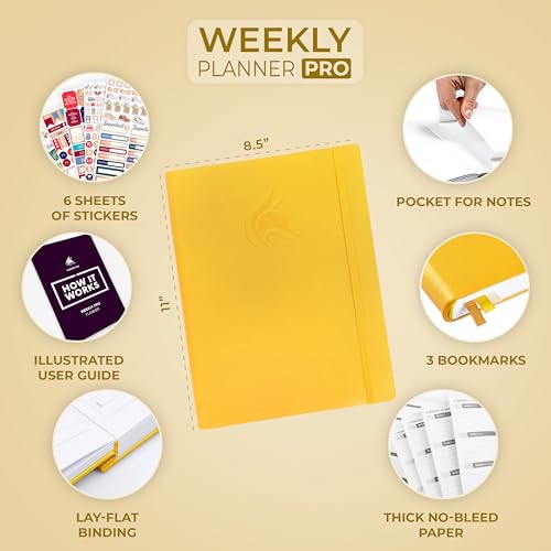 Clever Fox Planner PRO, Undated Weekly Planner, 8.5x11 Amber Yellow - color: Amber Yellow (Undated), size: A4 (8.5" x 11") Standard Version