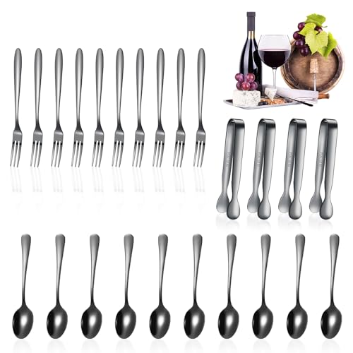 24 Pcs Mini Appetizers Forks and Spoons Tongs, Vivid Sharp Spoon, Black - color: Vivid Black, size: Sharp Spoon