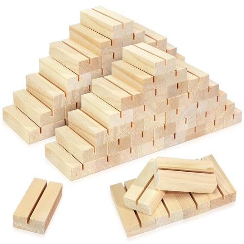 60Pcs 2.75x1.38 Inches Wood Table Number Stands, Wooden Place Card Holders, Acrylic Sign Holders for Wedding, Ceremony, Birthday, Party, Home Decoration, Events (3mm Slots) - size: 60 Pcs- L 2.75"- Slots 3mm