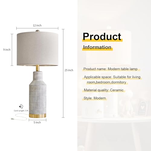 USumkky 25" Modern Ceramic Lamps Single Table Lamp for Living Room Bedroom Farmhouse Nightstand Bedside Lamps - color: Washed White-Single