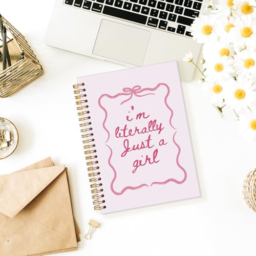 Wheatwin Coquette Pink Bow Notebook Journal, Pink Preppy Journal for Women, Preppy Girly Office Supplies, Coquette Girly Aesthetic Hardcover Spiral Notebook 5.5x8.3 - color: Girly Aesthetic