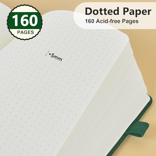 Dotted Journal 5.9"×8.5", 160 Pages Dot Grid Notebook, Bullet Journaling - color: Green, size: Dotted Page
