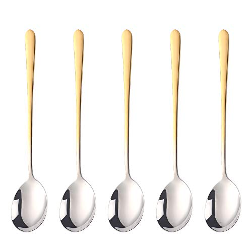 5-pieces Soup Dinner Spoon 8-Inch Gradient Gold Metal Korean Spoon Stainless Steel Table Spoons by Buyer Star - color: gradient gold