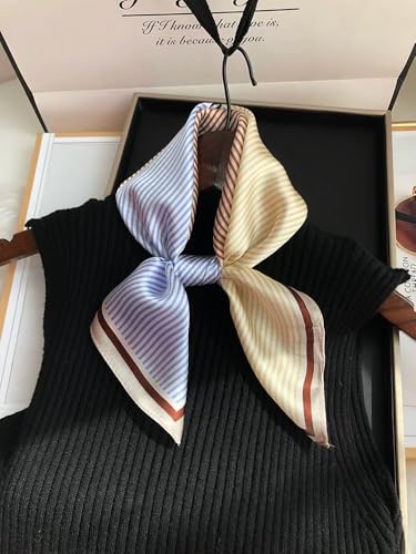 ANDANTINO 100% Mulberry Silk Scarf -21” Square Neckerchief with Gift Packed - color: Contrast Color Stripes