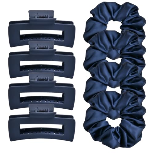 8Pcs Hair Clips and Scrunchies Set for Women (Navy Blue) - color: Navy Blue