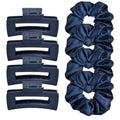 8Pcs Hair Clips and Scrunchies Set for Women (Navy Blue) - color: Navy Blue