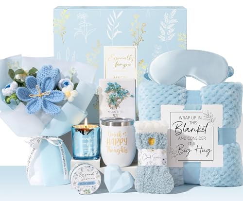 Birthday Gifts for Women, Spa Self Care Package Get Well Soon Gift Baskets - color: Blue - Bergamot Jasmine