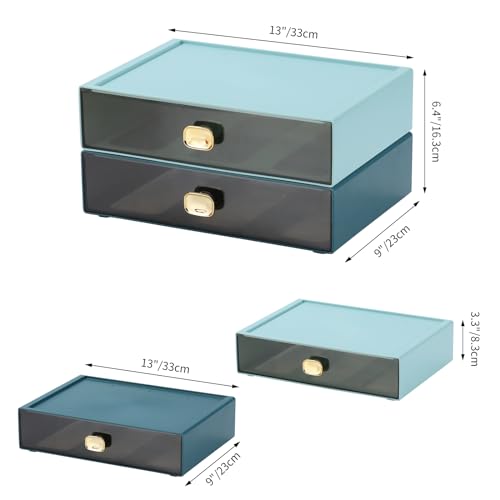 Desktop Storage Drawers, Plastic Countertop Printer Paper Organizer - color: 1 Large Drawer, Cyan