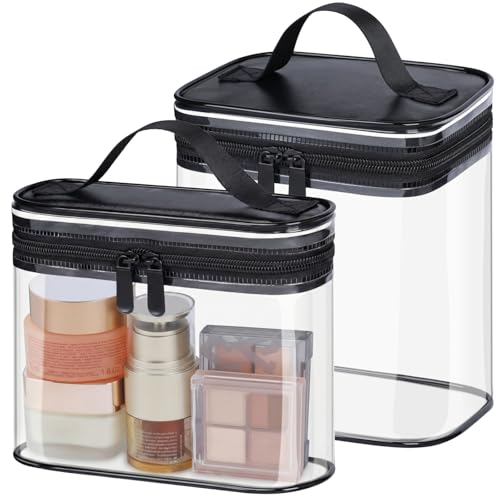 PACKISM Clear Makeup Bag for Travel - TSA Approved Toiletry Bag, 2 Black - color: Bright Black, size: Mixed Size Series (1 Medium + 1 Large)