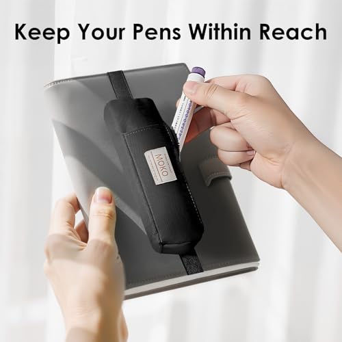 MoKo Elastic Pen Holder for Notebook, Adjustable Zipper Pouch, Black - color: Black