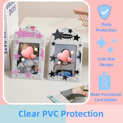 2 Pcs Photocard Holder Keychain, Cute Stars PVC Card Case - color: Pink