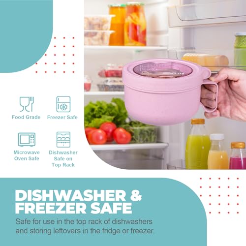 MATICAN Microwave Soup Bowl with Lid, Soup Mug with Lid, Microwave Containers for Ramen Noodles, Soup, Beverages, 28.74 Ounces, Pink, Includes Spork - color: Pink