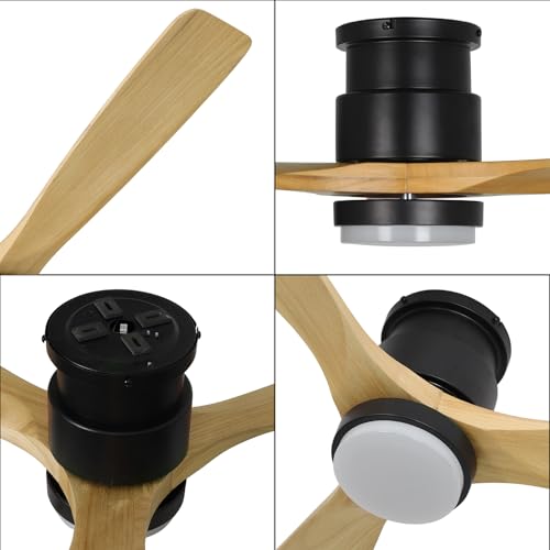 52inch Natural Wood Flush Mount Ceiling Fan with Light - color: Flush Mount - Natural wood