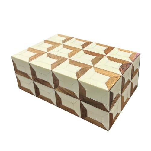 Perilla Home Home Decor Decorative Storage Wooden Box Small Organizer Stash Card Craft Treasure Tool Memory Trinket Keepsake Jewelry Box for Men and Women, Gifts For All, Brown and Off White (Felix) - color: Brown and off white Felix