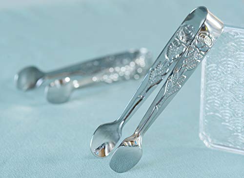 HINMAY 6PCS Mini Serving Tongs 4-Inch Small Rose Sugar Cube Tongs (Silver) - size: 4-Inch