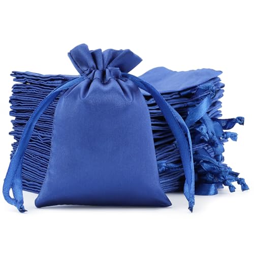 30Pcs Small Satin Gift Bags, 3x4 Blue Cloth Drawstring Pouch - color: Blue, size: 3×4 in