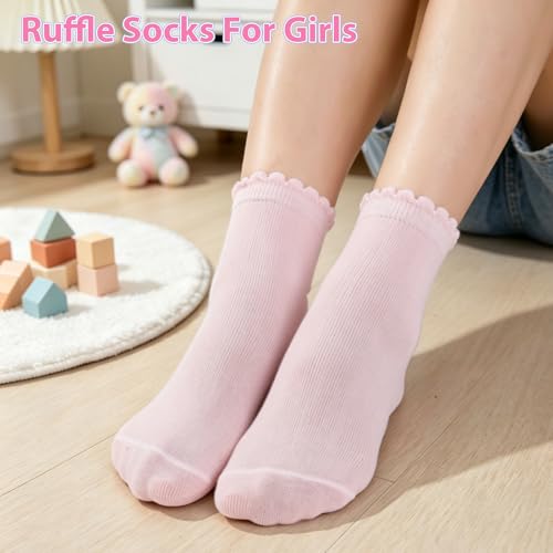 8 Pairs Girls Ruffle Crew Socks, Cute Frilly Soft Cotton Socks - color: Multicolor, size: 6-8 Years