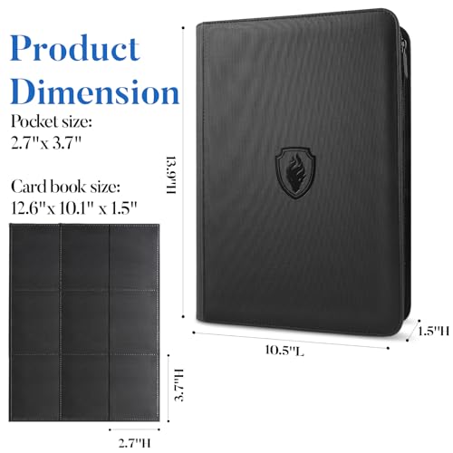 Premium Zip Card Binder, Fabmaker 9 Pocket Trading Card Binder PU Cover - color: Black, size: 9 Pocket - 13.9" x 10.5"