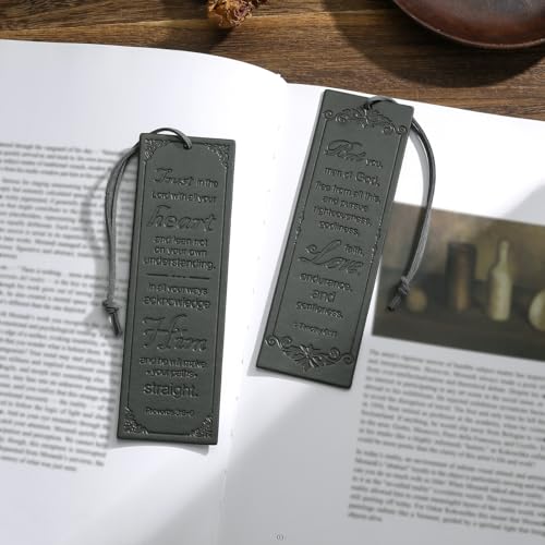 2 Pcs Leather Bible Bookmark, Christian Bookmarks Gifts for Men Book Marks for Reading Men (Dark Grey) - style: Dark Grey