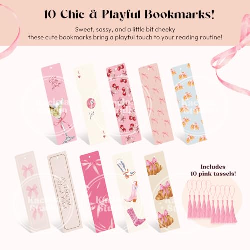 Kaciola Studio 10 PCS Pink Bow Bookmarks,Funny Bookmarks for Women,Double Sided Pink Romance Booklover Gifts,Cute Gifts for Romance Reader Friends Girls - color: Pink Bow