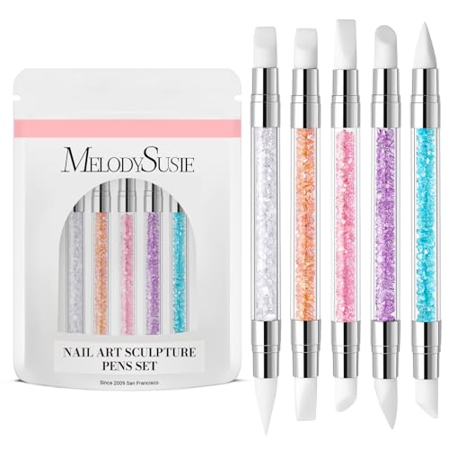 MelodySusie 5 Pcs Nail Art Sculpture Pen Acrylic Dual Tipped Brushes - color: White, Orange, Pink, Purple, Sky Blue, size: 5