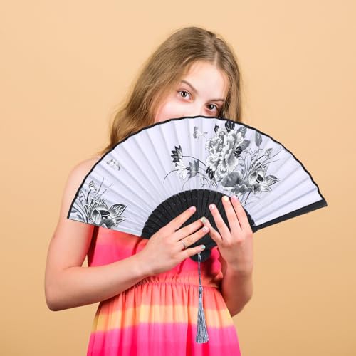 Zonon 4 Pack Hand Held Folding Fans for Women Silk,Vivid - style: Vivid