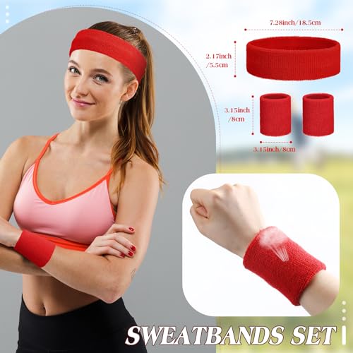 Sweatbands and Wristbands Set, Women, Men - color: Red