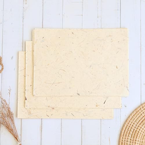 Vintage A5 50 Sheets Natural Fiber Banana Bark Mulberry Paper Sheets Art Tissue Washi Paper Design Craft Art Origami Suppliers Card Making 8.3" x 5.8". (Banana Bark Ivory, A5) - color: Banana Bark Ivory, size: A5