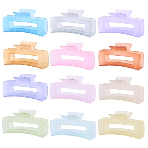 12 PCS Large Clear Square Hair Claw for Women, 4.3-Inch Matte Rectangle Clips, Strong Hold for Thick & Thin Hair - color: Clear