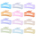 12 PCS Large Clear Square Hair Claw for Women, 4.3-Inch Matte Rectangle Clips, Strong Hold for Thick & Thin Hair - color: Clear