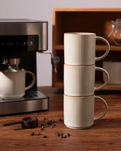 famiware Coffee Mug Set of 4, Star 12 oz Ceramic Mugs Cups Set with Handle - color: Star-Cappuccino White, size: 4 Count (Pack of 1)