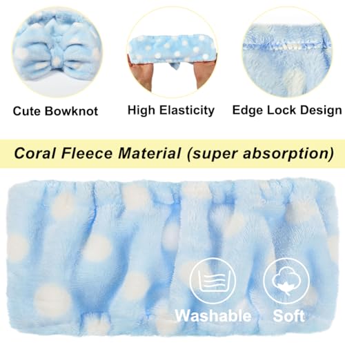 Shintop Sweet Super Soft Caroset Polka Dots Wash Cosmetic Headband - color: Light Blue
