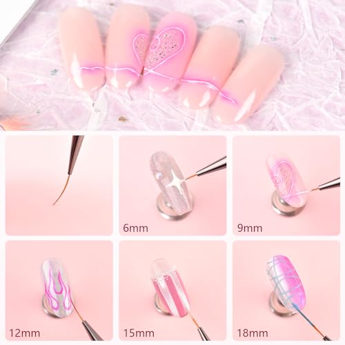 KADS Fine Liner Nail Brush Metal Handle Nail Painting Design Brush Drawing Pen 6mm 9mm 12mm 15mm 18mm (Set of 5Pcs) - color: Set of 5Pcs (All Sizes)
