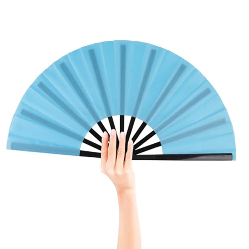 2 Pack Large Folding Hand Fan for Men/Women, Rave Fan Vintage Retro Fabric Fans, Chinese Kung Fu Tai Chi Hand Fan for Festival, Dance, Gift, Performance, Decorations (Lake Blue) - color: Lake Blue