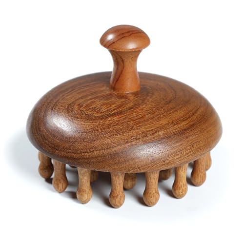 Wooden Scalp Massage Comb - Sandalwood Head Massager Tool, Gua Sha Brush for Women Men Hair Growth Body Massage - size: round