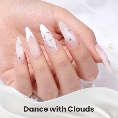 Beetles White Gel Nail Polish Set, Milky White Silver Glitter Pearl Cat Eye - color: A-Mixed Finishes | Cloud Aura