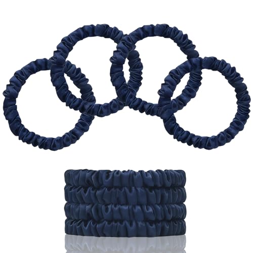 100% Mulberry Silk Hair Ties 4PCS, Silk Scrunchies for Women - color: 4Pcs(Navy Blue*4)
