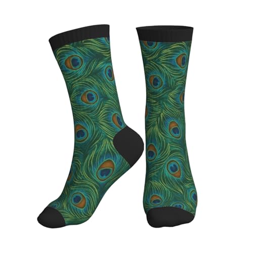 Crew Athletic Socks Funny Crazy Casual Sports Novelty Dress Socks for Women Men Running Hiking - color: Green Peacock