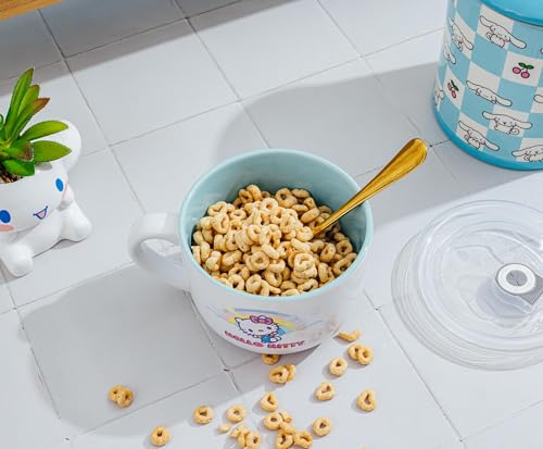Silver Buffalo Sanrio Hello Kitty Rainbow Clouds Ceramic Soup Mug With Vented Lid For Ice Cream, Cereal, Beverages | Holds 24 Ounces - color: Rainbow Clouds