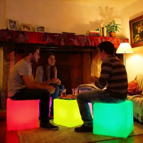 LOFTEK 12-inch LED Light Cube Stool, RGB Glowing Mood Night Light w/Remote - size: 12-inch Cordless