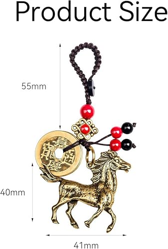 Traditional Feng Shui Good Chinese Lucky Charm Brass Keychain - style: Horse