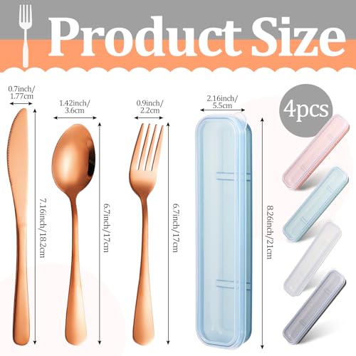 Yinkin 4 Pack Travel Silverware Set with Case for Lunch,Gold - color: Gold