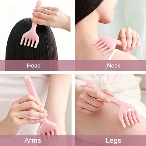 3 Pieces Head Massager for Scalp Stress Relax Resin Hair Scalp Comb Gua Sha Tool for Head Neck Back Body Massage Pink and Purple SPA Set