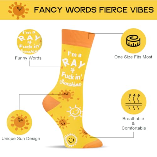 Funny Socks for Women and Teenage Girls, Cute Crazy Unique Novelty Gifts - color: C-ray-yellow-1
