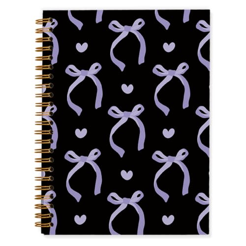 QUICQOD Coquette Purple Bow Spiral Notebook with Black Cover 5.5x8.3 Inch - color: blackpurple