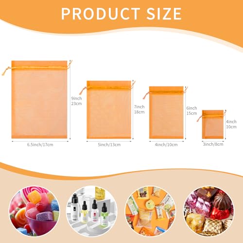50PCS Orange Organza Bags 3x4, Small Gift Bags Mesh Drawstring Pouches Mini Sheer Baggies for Jewelry Candy Sachet Goodie Party Favor Bag for Birthday Wedding Gifts Halloween - color: Orange