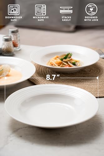 8.7-inch Wide Rim Lead-Free Ceramic Soup Bowls, Set of 4, White